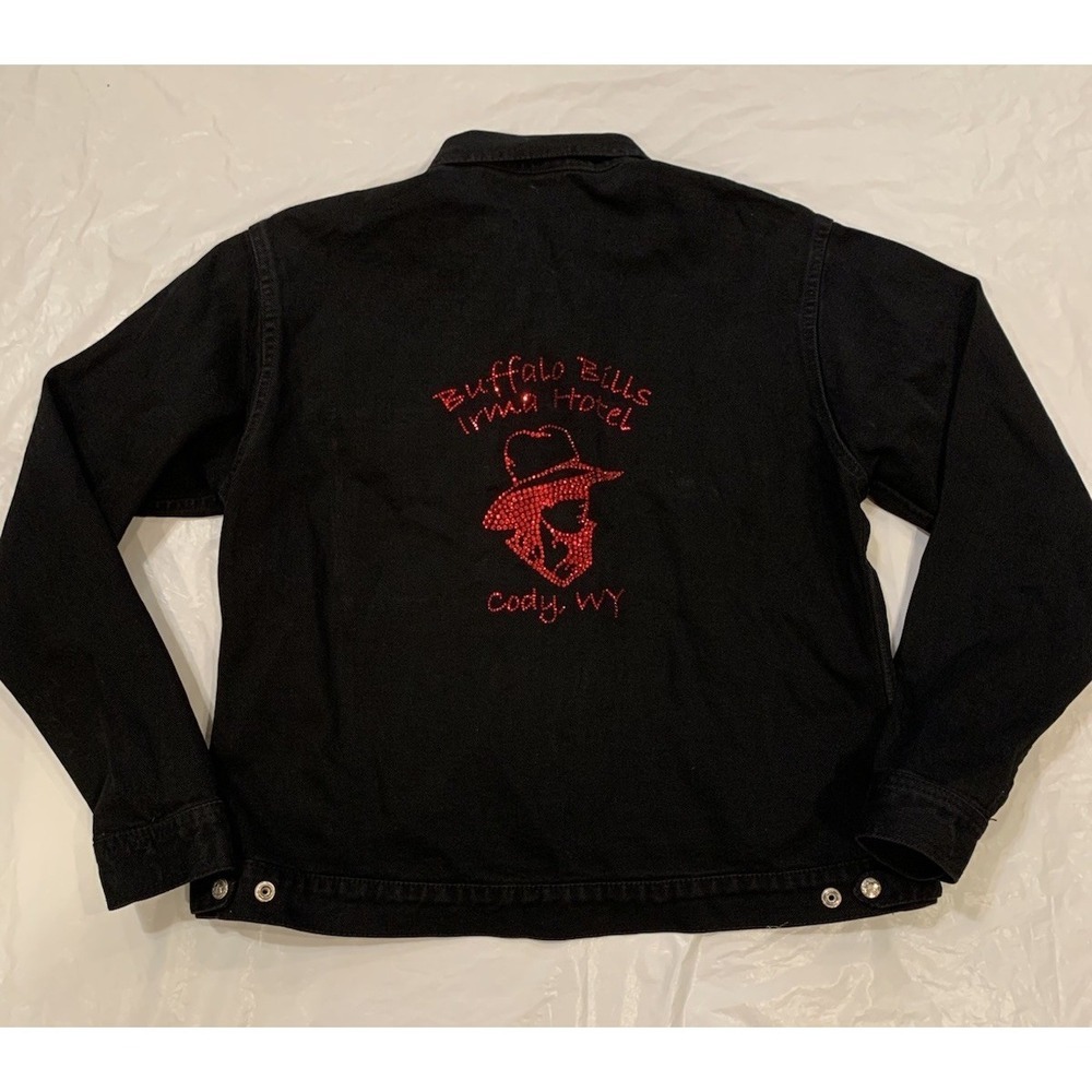 Buffalo Bills Irma Hotel Black Denim Jacket With Red Sparkle Women's Size L